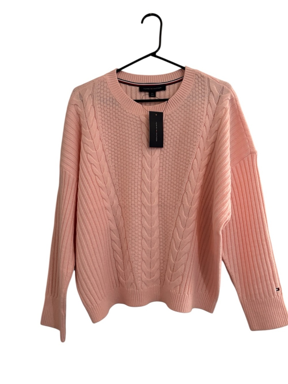 Tommy Hilfiger Blush Pink Cable-Knit Crewneck Sweater